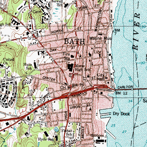 Topographic Map of Bath Regional Vocational Center, ME