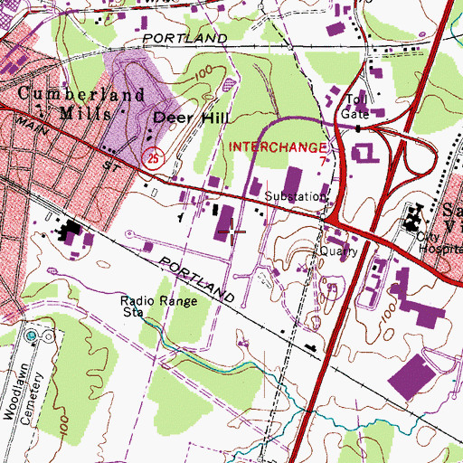 Topographic Map of Spa Technical Institute School Westbrook, ME