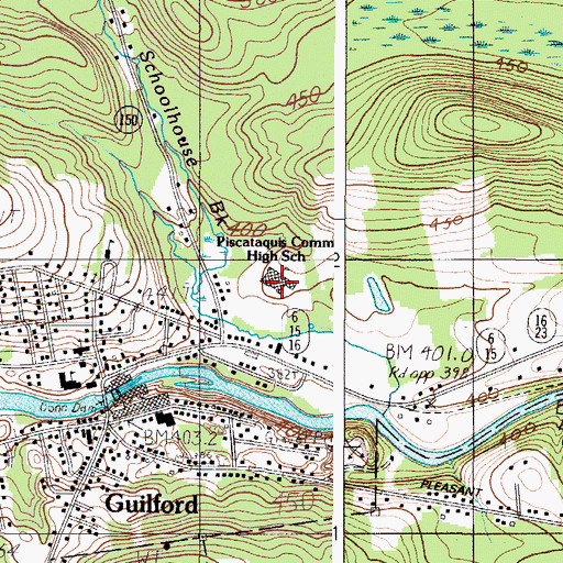 Topographic Map of Piscataquis Community High School, ME