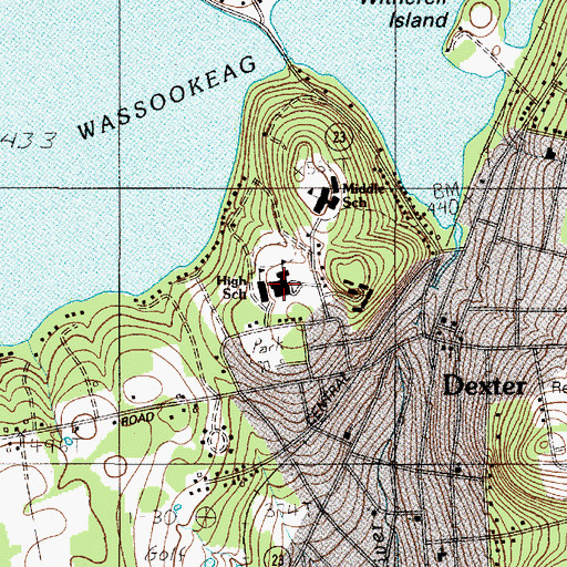 Topographic Map of Tri County Technical Center School, ME