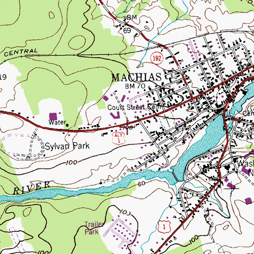Topographic Map of Coastal Washington County Institute of Technology School, ME