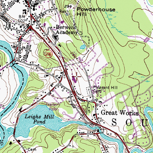 Topographic Map of Marshwood Great Works School, ME