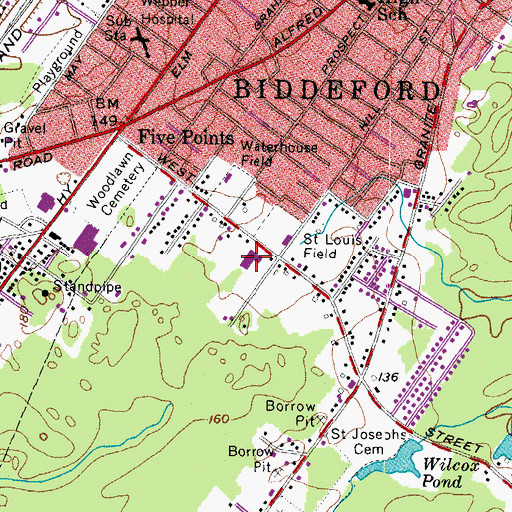 Topographic Map of John Kennedy Memorial School, ME