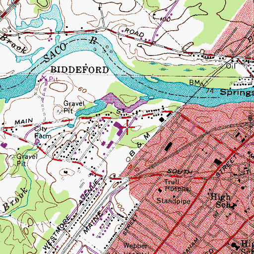 Topographic Map of Biddeford Regional Center Technology School, ME