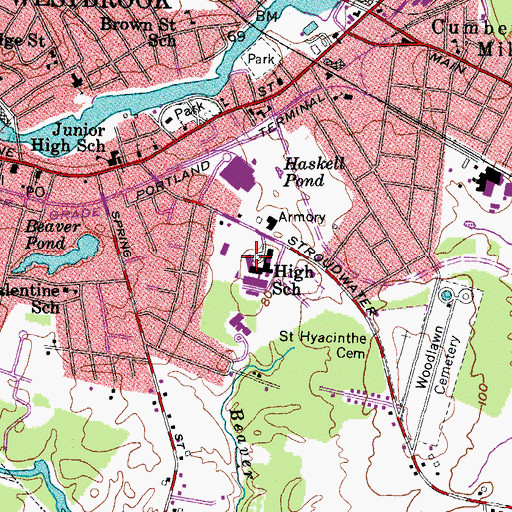 Topographic Map of Westbrook Regional Technology Center School, ME