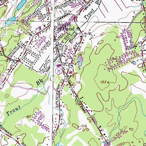 Topographic Map of Aucocisco School, ME