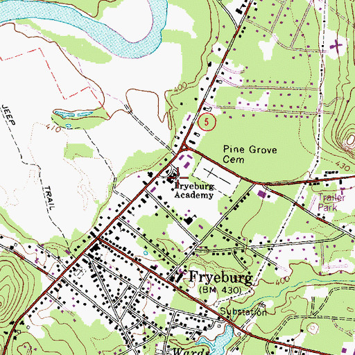 Topographic Map of Fryeburg School, ME