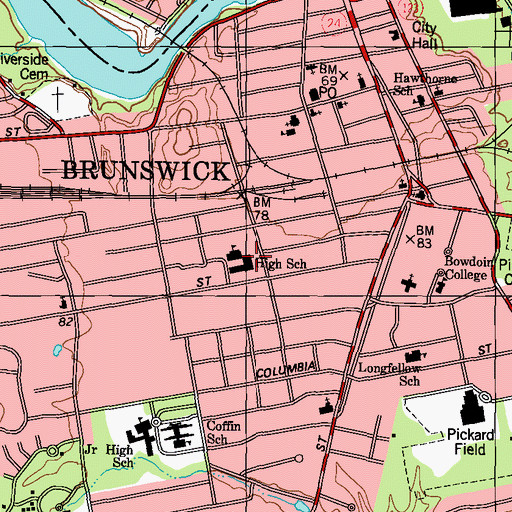 Topographic Map of Harriet Beecher Stowe Elementary School, ME