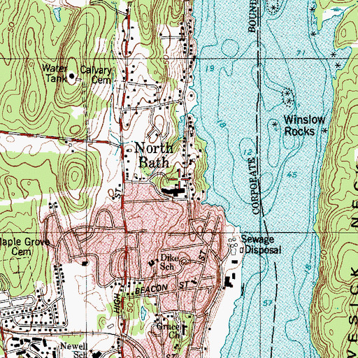 Topographic Map of Providence's Merrymeeting Center School, ME
