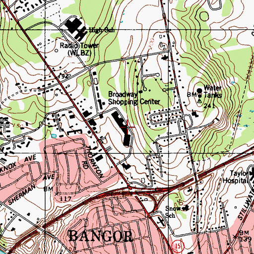 Topographic Map of Pierre's School of Cosmetology, ME