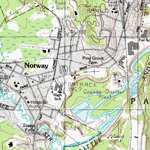 Topographic Map of Central Maine Community College Paris, ME