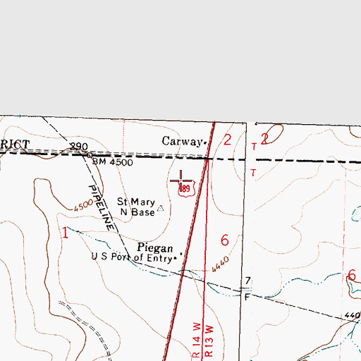 Topographic Map of United States Customs and Border Protection Piegan Port of Entry, MT