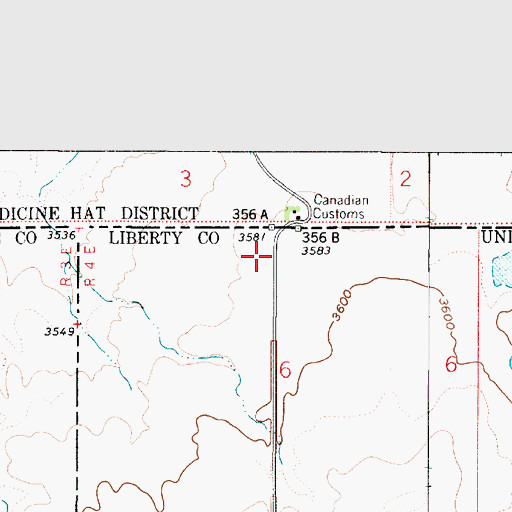 Topographic Map of United States Customs and Border Protection Whitlash Port of Entry, MT
