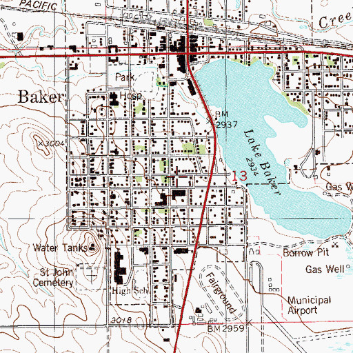 Topographic Map of Fallon Emergency Services, MT