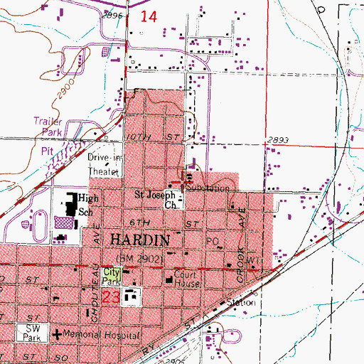 Topographic Map of Big Horn County Ambulance, MT