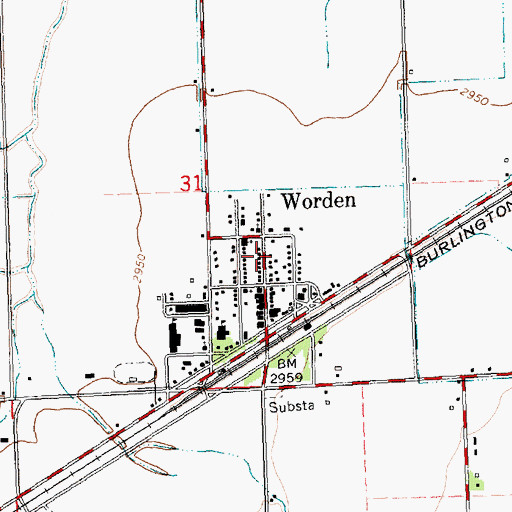 Topographic Map of Worden Ambulance, MT