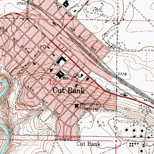 Topographic Map of Glacier County Emergency Medical Services Headquarters, MT