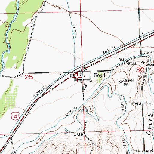 Topographic Map of Boyd Post Office, MT