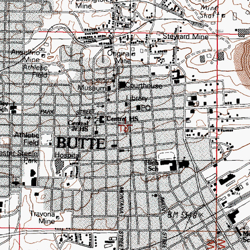 Topographic Map of Copper Hill Post Office, MT
