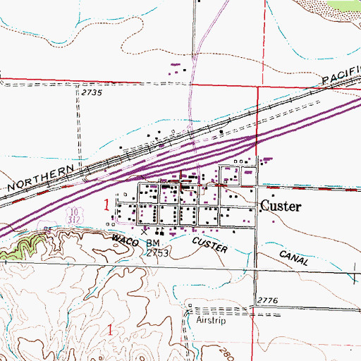 Topographic Map of Custer Post Office, MT