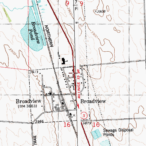 Topographic Map of Broadview Post Office, MT