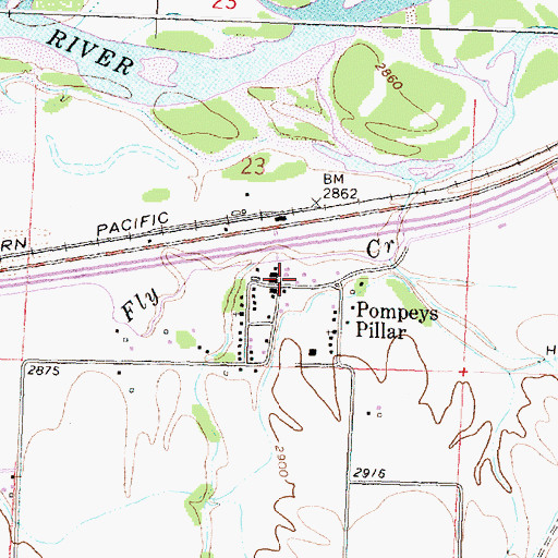 Topographic Map of Pompeys Pillar Post Office, MT