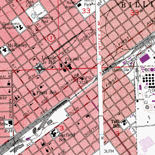 Topographic Map of Billings Downtown Post Office, MT