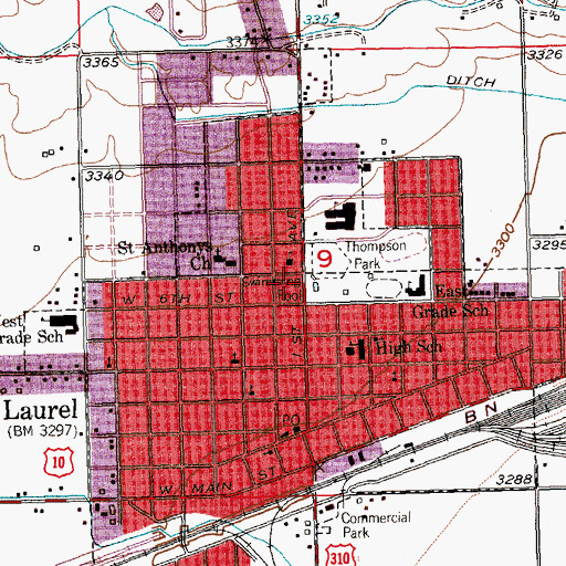 Topographic Map of Laurel Post Office, MT