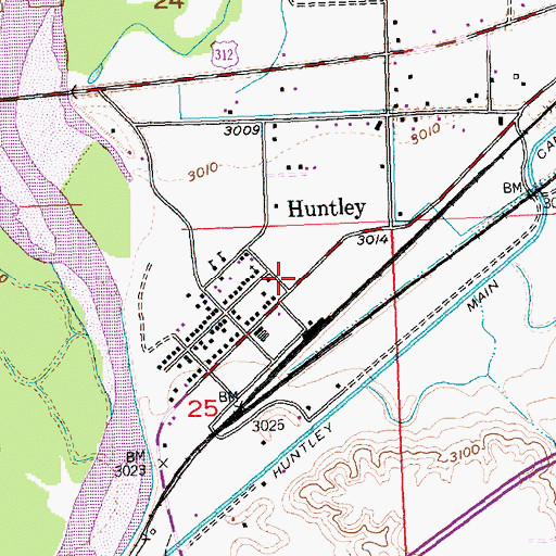 Topographic Map of Huntley Post Office, MT