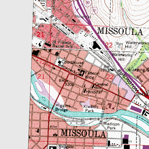 Topographic Map of Hellgate Post Office, MT