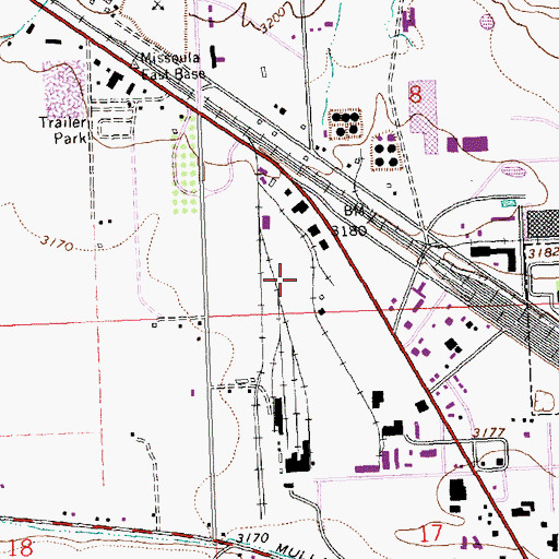 Topographic Map of Mullan Post Office, MT