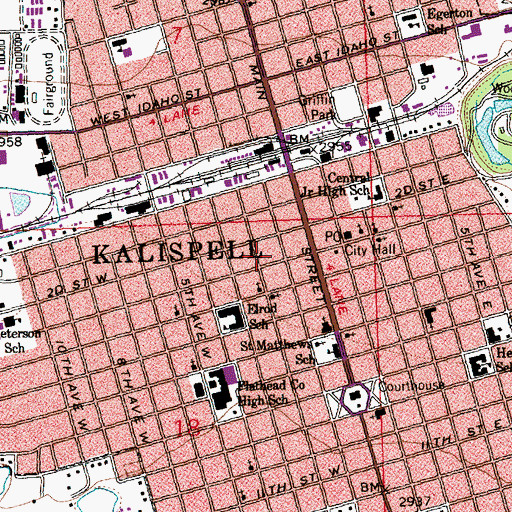 Topographic Map of Flathead Post Office, MT
