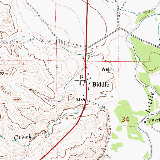 Topographic Map of Biddle Post Office, MT