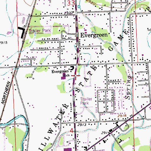 Topographic Map of Evergreen Post Office, MT