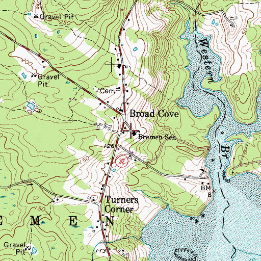 Topographic Map of Bremen Public Library, ME