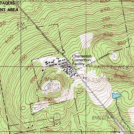 Topographic Map of Charleston Correctional Center Library, ME