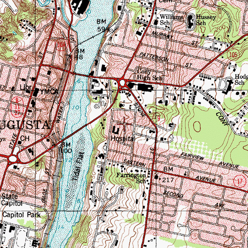 Topographic Map of MaineGeneral Medical Center Augusta Library, ME
