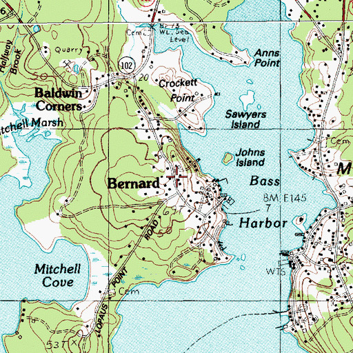 Topographic Map of Bass Harbor Memorial Library, ME