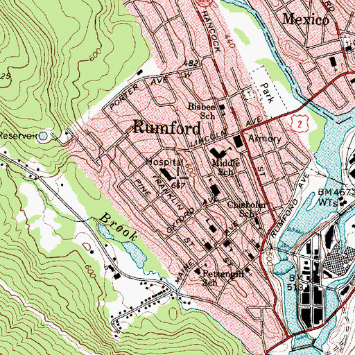 Topographic Map of Rumford Hospital Health Science Library, ME