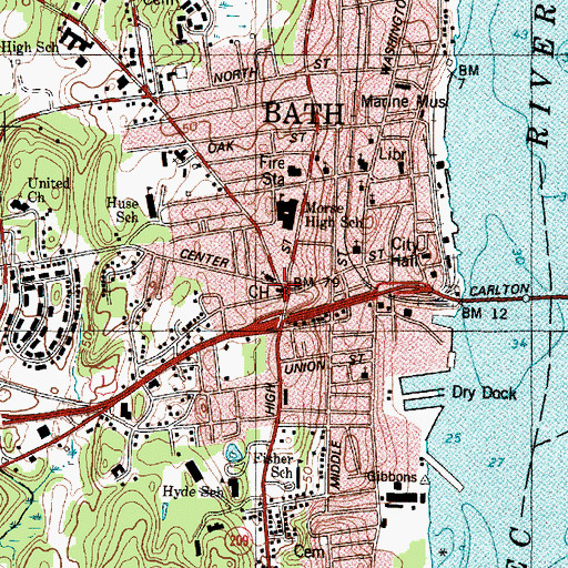 Topographic Map of Sagadahoc County Law Library, ME