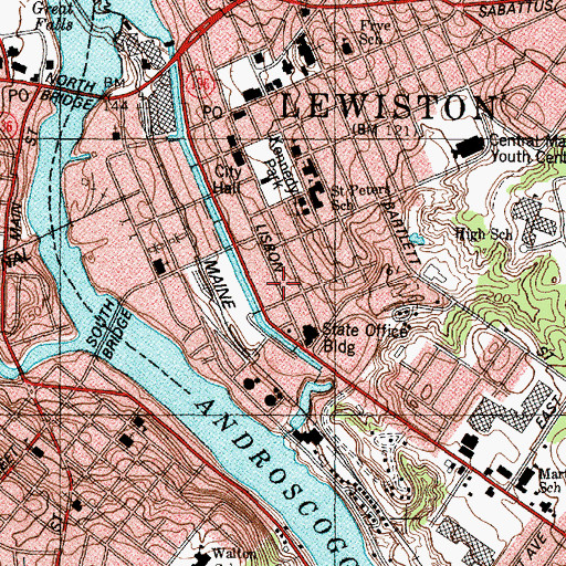 Topographic Map of Kaplan University Lewiston Library, ME