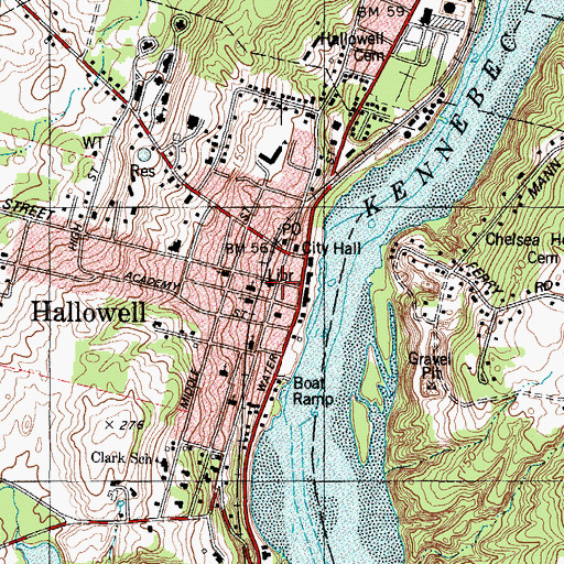 Topographic Map of Hubbard Free Library, ME