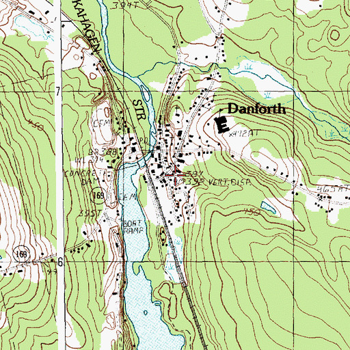Topographic Map of Danforth Public Library, ME