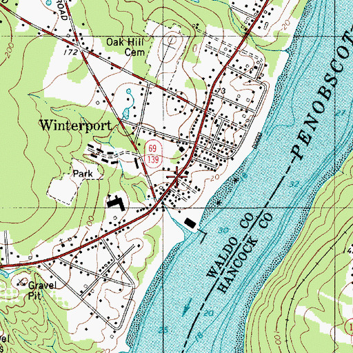 Topographic Map of Winterport Memorial Library, ME