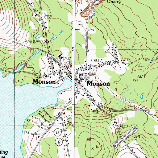 Topographic Map of Monson Public Library, ME