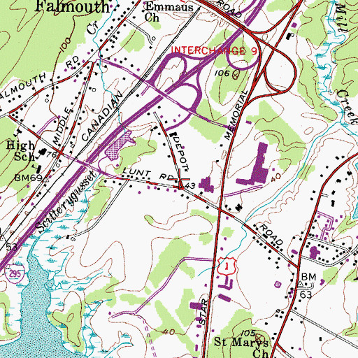 Topographic Map of Falmouth Memorial Library, ME
