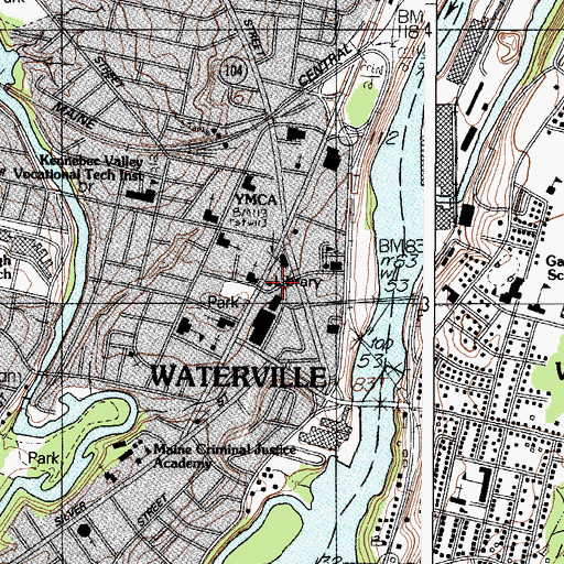 Topographic Map of Waterville Public Library, ME
