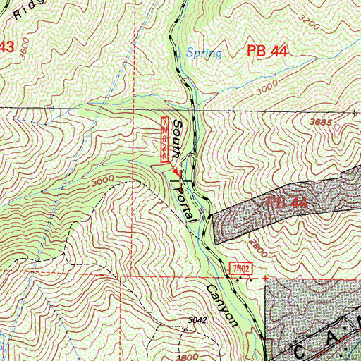 Topographic Map of South Portal Campground, CA