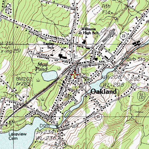 Topographic Map of Oakland Public Library, ME