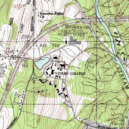 Topographic Map of Colby College Bixler Art and Music Library, ME